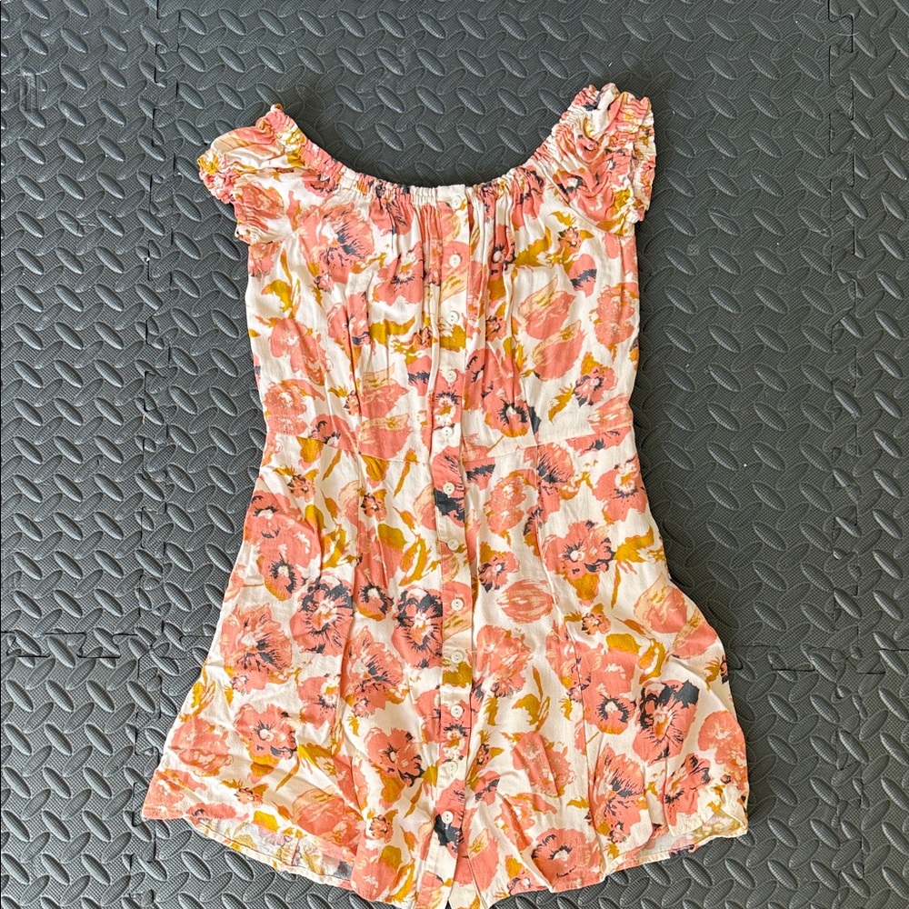 Free People Peach Floral Off-Shoulder Mini Dress